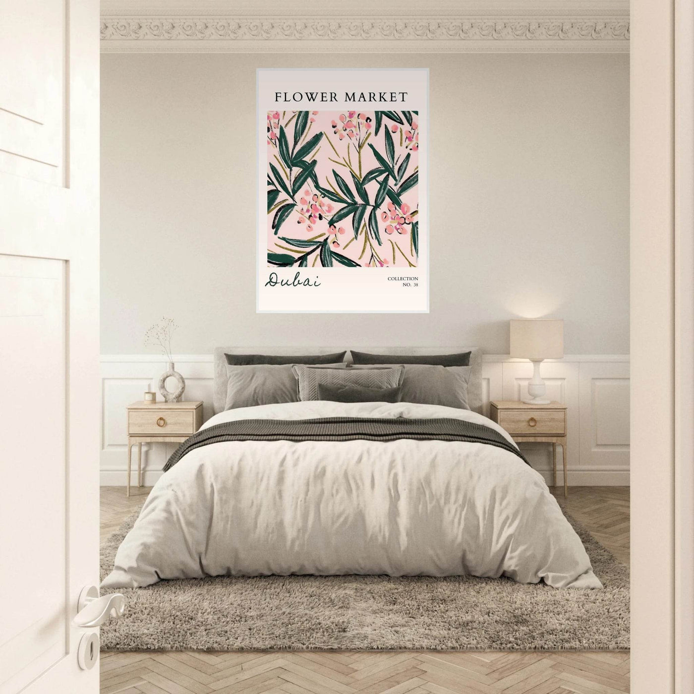 Dubai Flower Market Art Print – Blush Pink & Emerald Green Botanical Framed Poster | Ready-to-Hang - Vibrantwalls