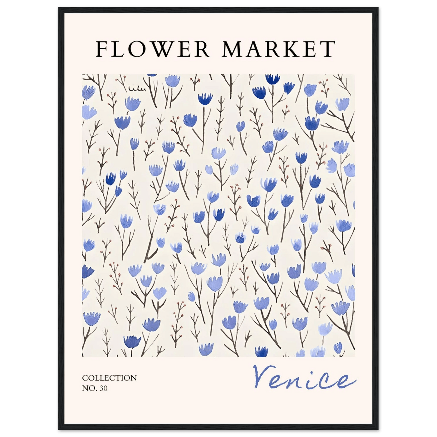 Venice Flower Market Framed Poster – Serene Blue Floral Art Print | Ready-to-Hang Wall Decor - Vibrantwalls