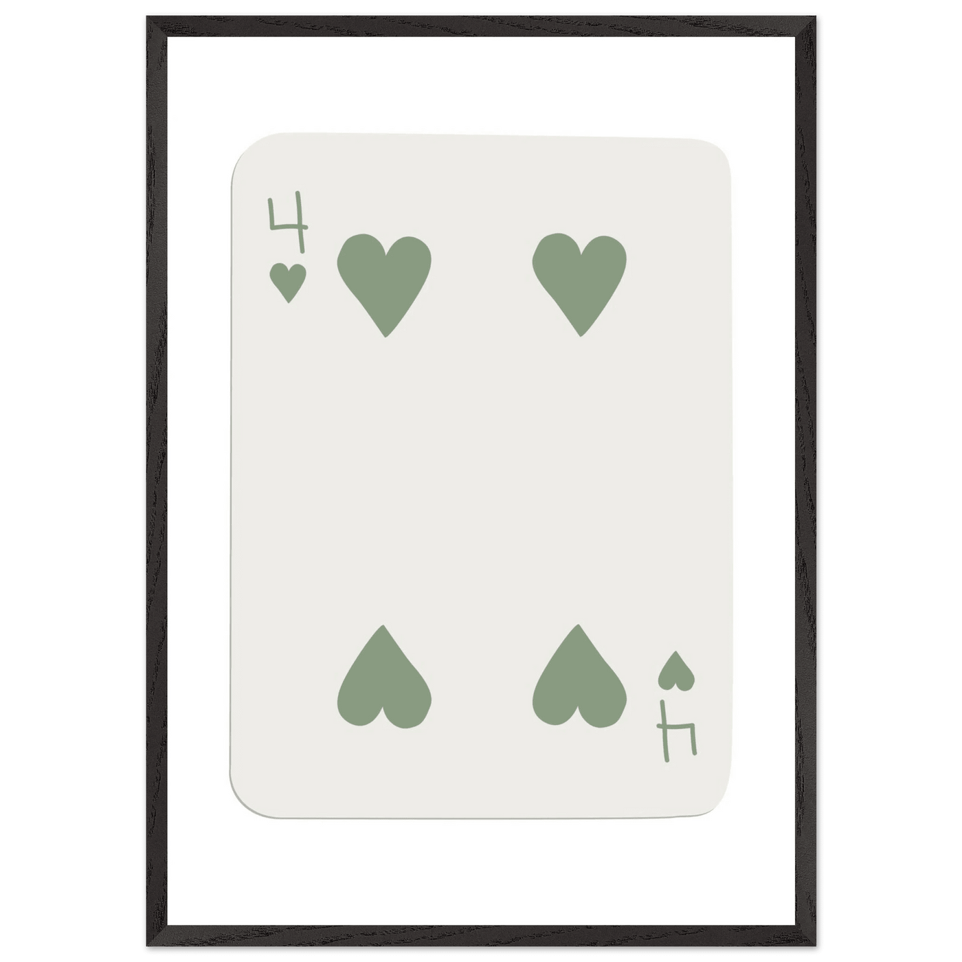 Minimalist Poker Card Art - Four of Hearts - Framed Poster, Sage Green Eco-Friendly Wood Frame - Vibrantwalls