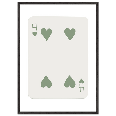 Minimalist Poker Card Art - Four of Hearts - Framed Poster, Sage Green Eco-Friendly Wood Frame - Vibrantwalls