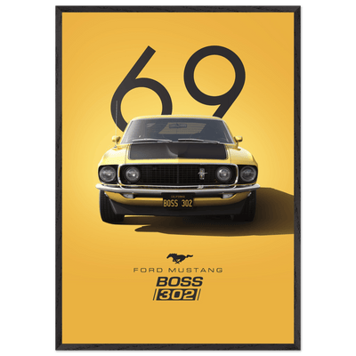 1969 Ford Mustang Boss 302 '69 - Iconic Yellow Framed Poster | Ready-to-Hang, Premium Art Print - Vibrantwalls