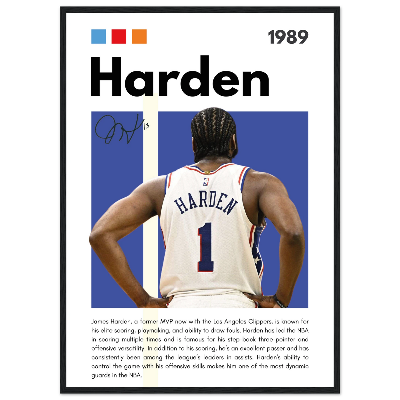 James Harden The Beard Clippers Framed Poster 50x70 cm 20x28″ Black frame Vibrantwalls