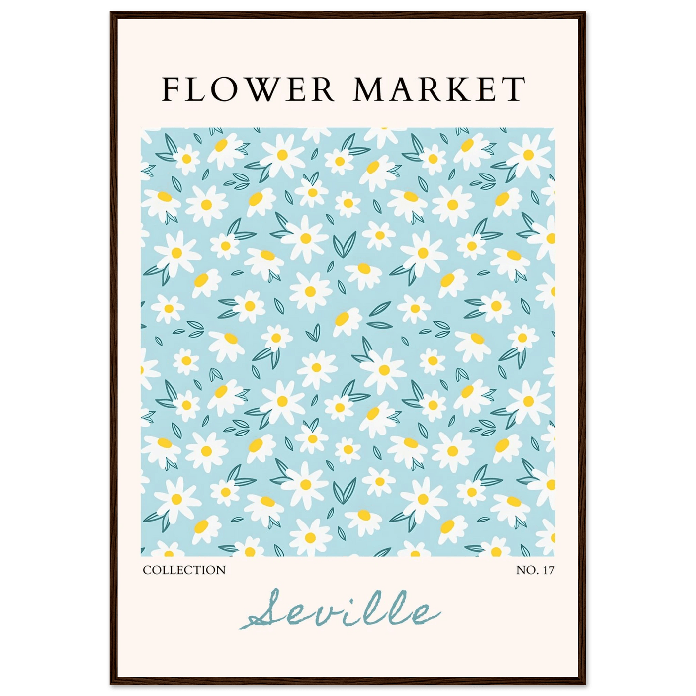 Charming Daisy Field Framed Poster – Pastel Blue & White Floral Art Print | Ready-to-Hang Wall Decor - Vibrantwalls