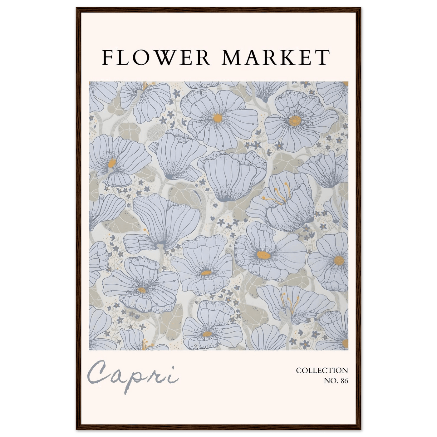 Capri Flower Market Framed Poster – Serene Floral Art Print in Cool Tones | Ready-to-Hang Wall Decor - Vibrantwalls