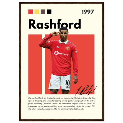Marcus Rashford Manchester United Soccer Framed Poster – Iconic Red Devil Art Print A1 (59.4 x 84.1 cm) Dark wood frame Vibrantwalls