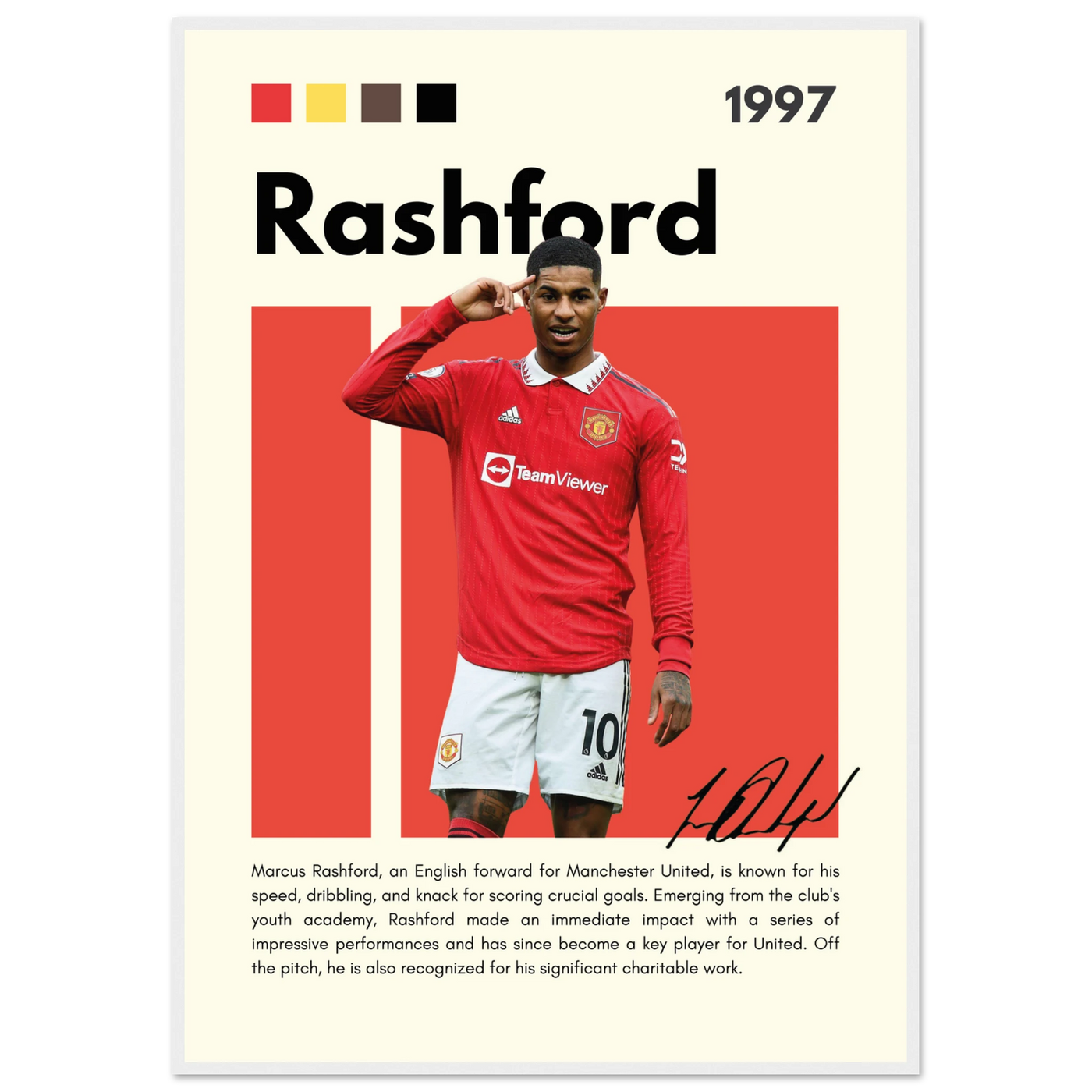 Marcus Rashford Manchester United Soccer Framed Poster – Iconic Red Devil Art Print 70x100 cm 28x40″ White frame Vibrantwalls
