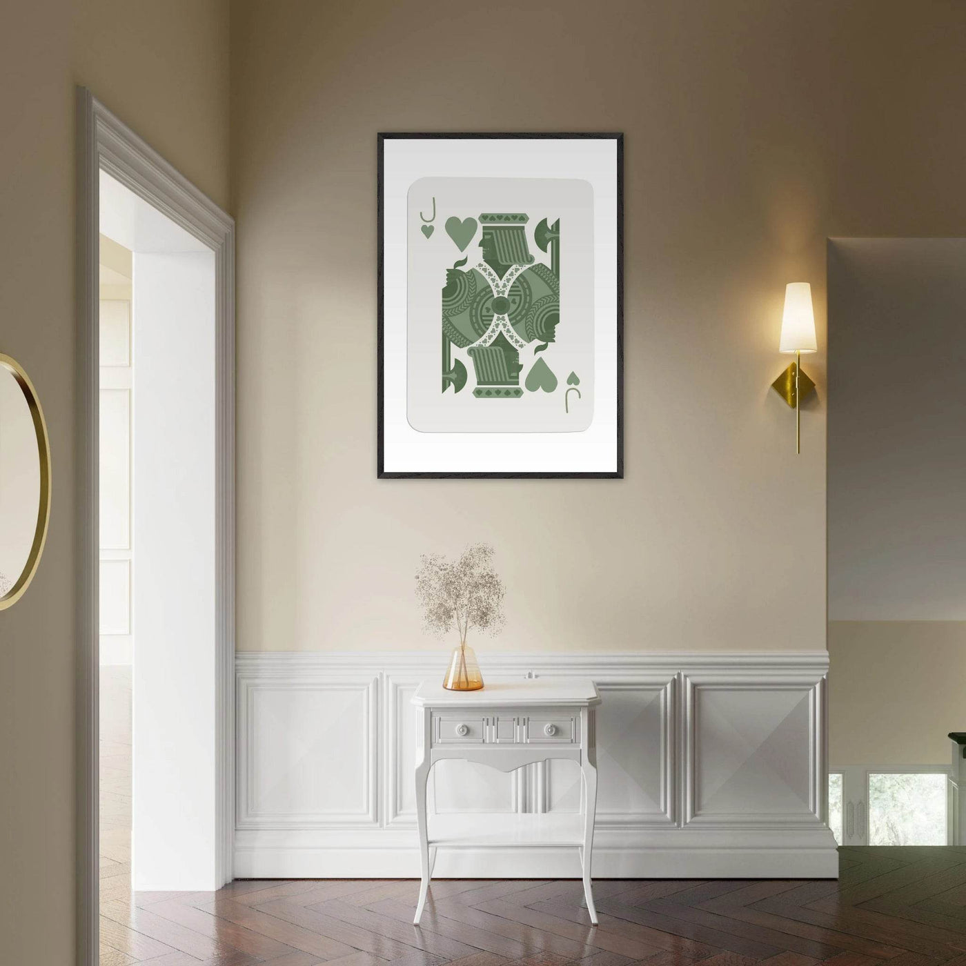 Minimalist Jack of Hearts Poker Card Print - Mounted Framed Eco-Friendly Art with Wood Frame - Vibrantwalls
