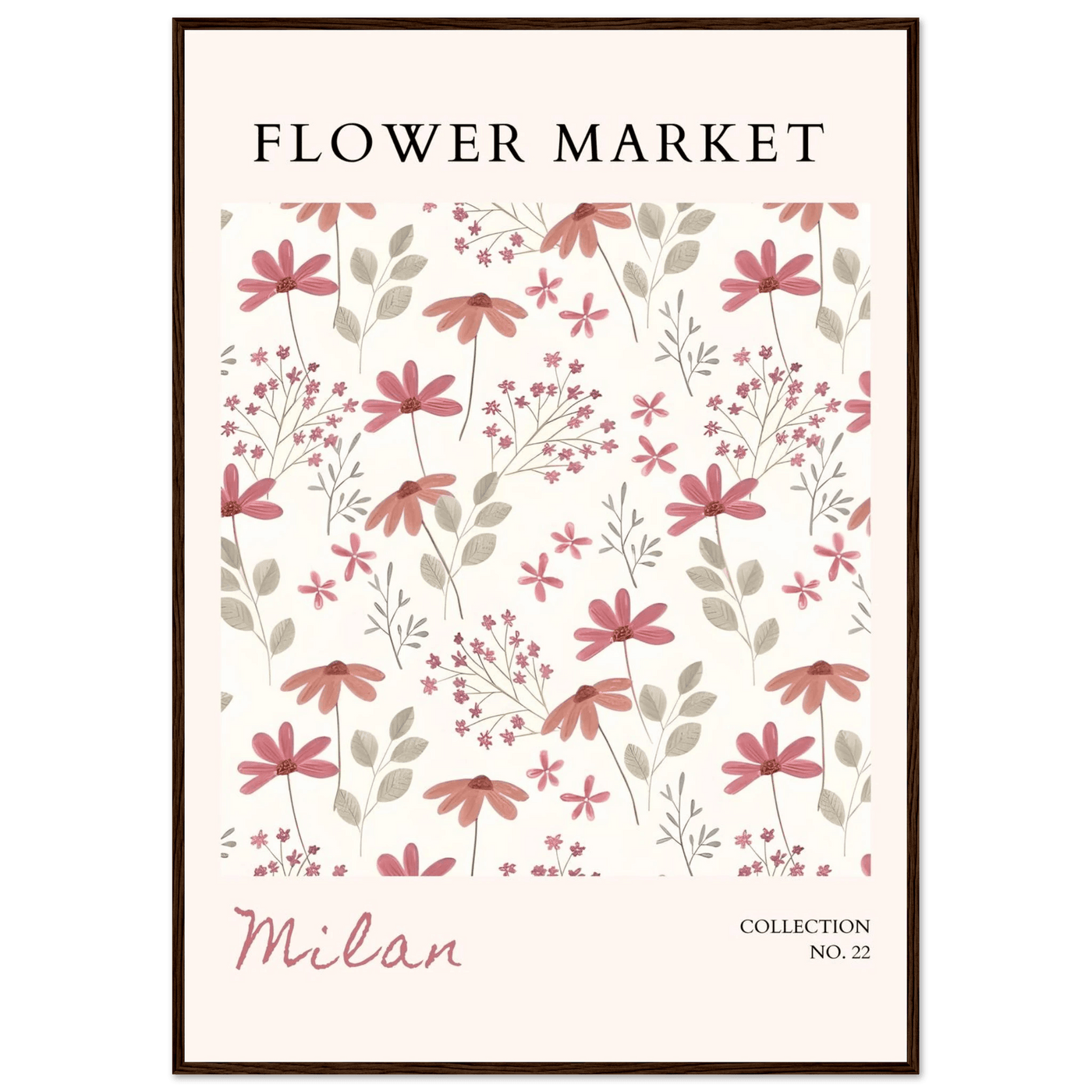 Milan Flower Market Framed Poster – Blush & Sage Floral Art Print | Ready-to-Hang Wall Decor - Vibrantwalls