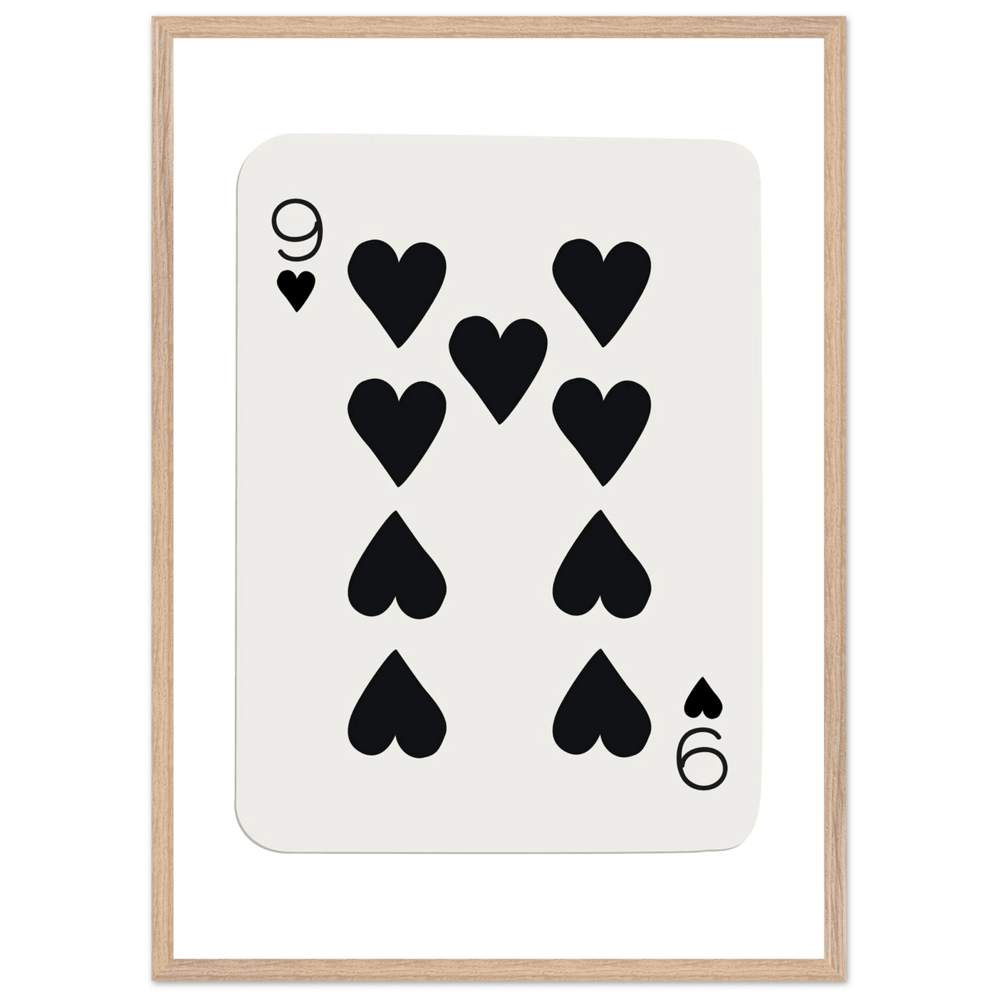 Minimalist Nine of Hearts Poker Card Print - Mounted Framed Eco-Friendly Wall Art in Various Sizes & Frame Finishes - Vibrantwalls