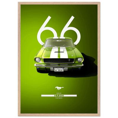 1966 Shelby GT350 Fastback Poster - Iconic Green & White Racing Stripes | Premium Framed Art, Ready-to-Hang - Vibrantwalls