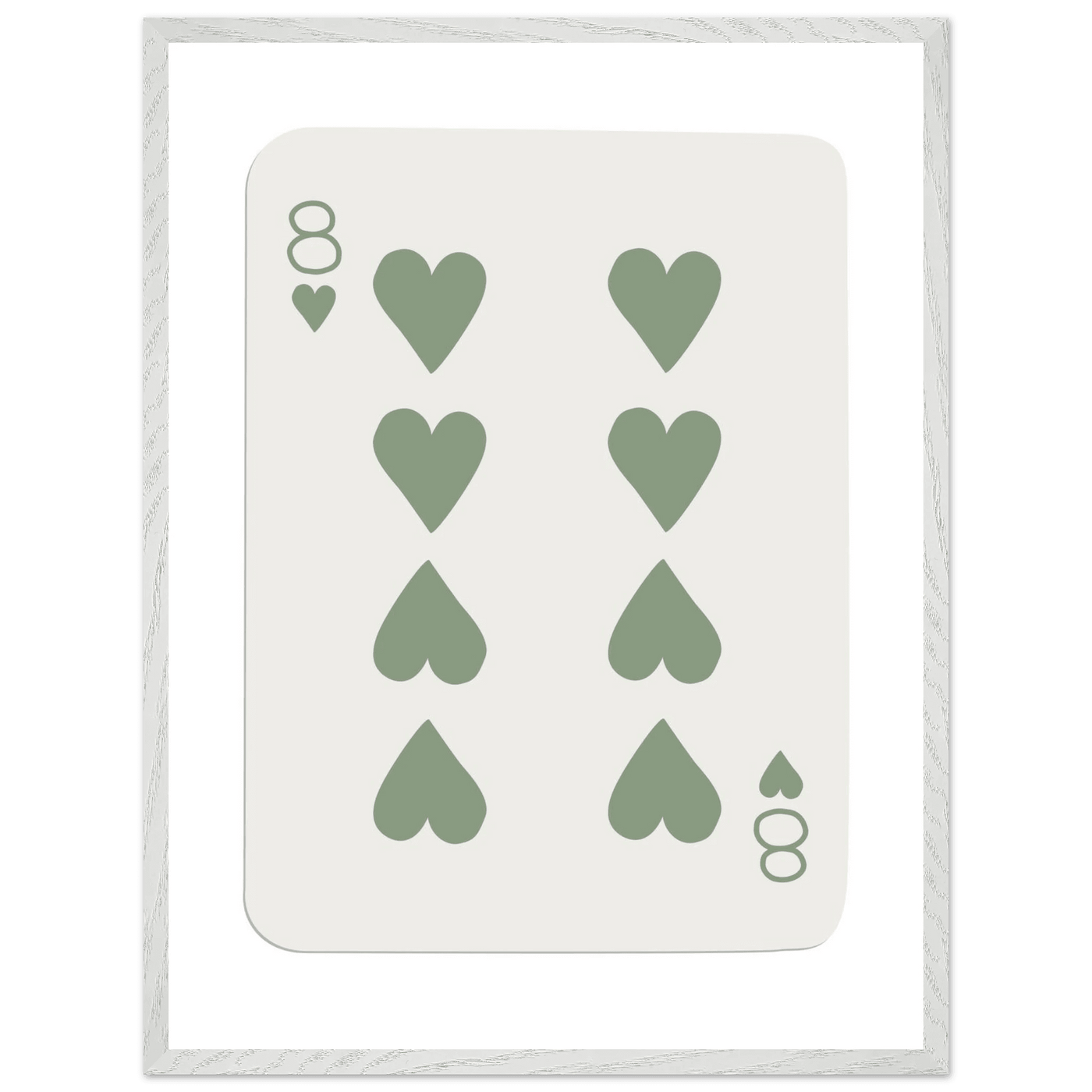 Minimalist Eight of Hearts Poker Card Print - Mounted Framed Poster Art, Eco-Friendly Wood Frame in Sage Green - Vibrantwalls