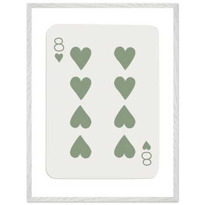 Minimalist Eight of Hearts Poker Card Print - Mounted Framed Poster Art, Eco-Friendly Wood Frame in Sage Green - Vibrantwalls