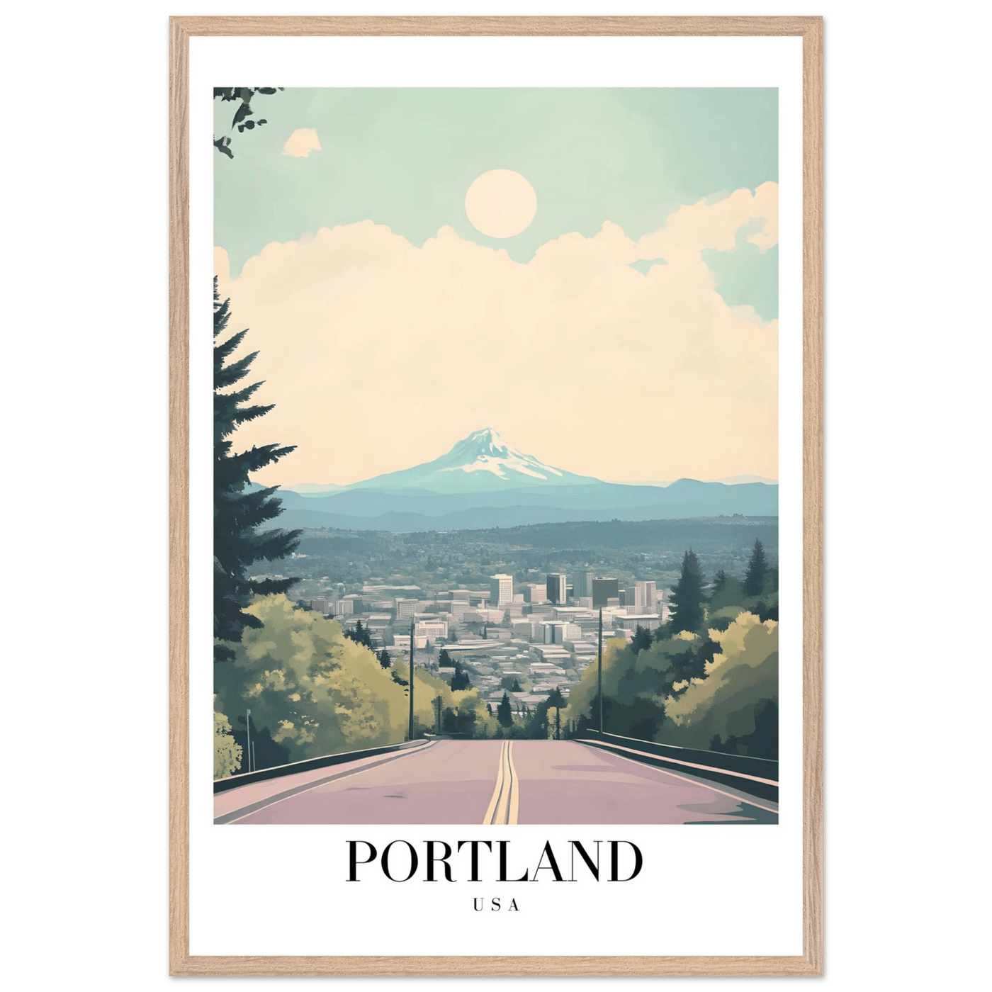 Portland Oregon Framed Poster – Mid-Century Modern Travel Art with Your Choice of Frame - Vibrantwalls