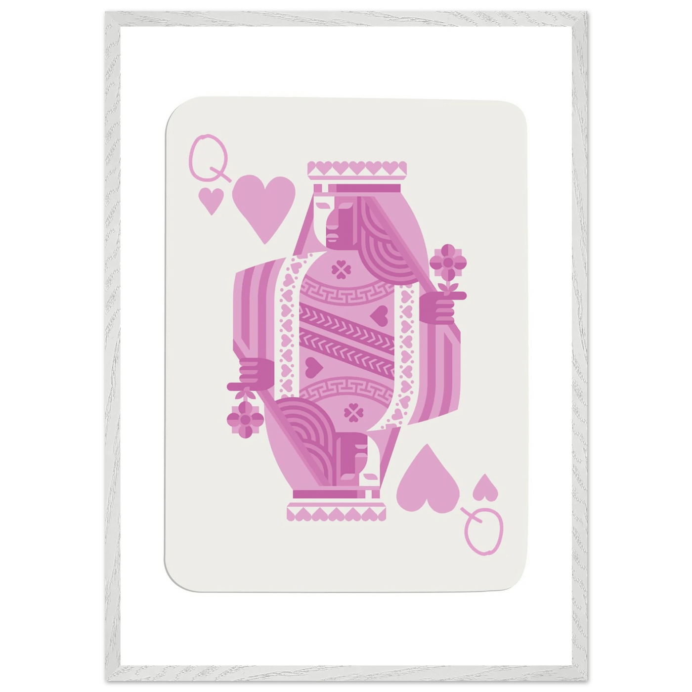 Queen of Hearts - Pink Poker Card Mounted Poster Art, Eco-Friendly Wood Frame & Shatterproof Plexiglass - Vibrantwalls