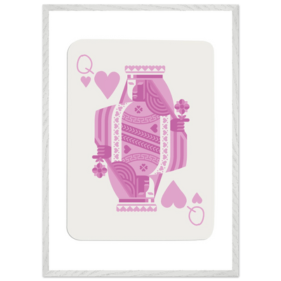 Queen of Hearts - Pink Poker Card Mounted Poster Art, Eco-Friendly Wood Frame & Shatterproof Plexiglass - Vibrantwalls