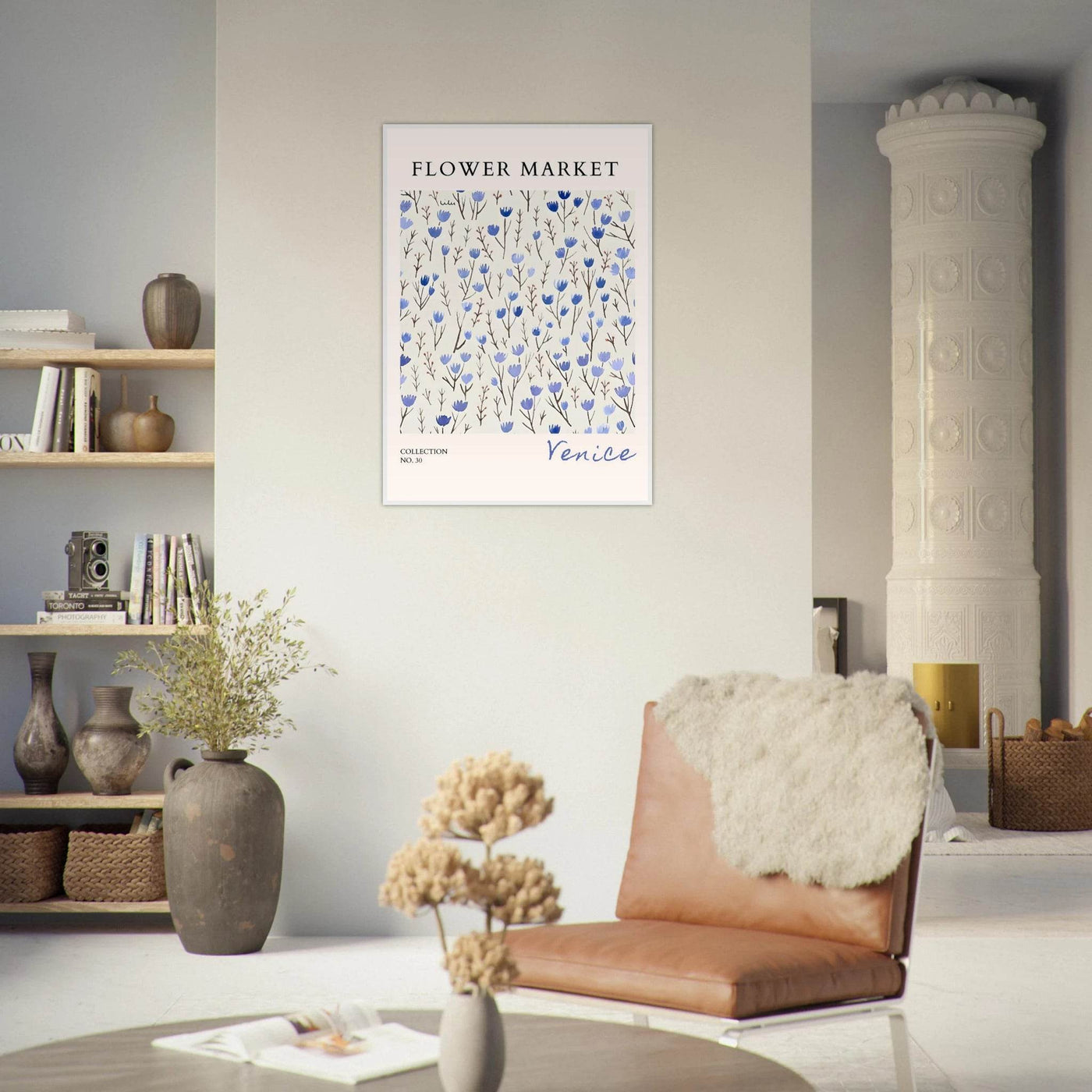 Venice Flower Market Framed Poster – Serene Blue Floral Art Print | Ready-to-Hang Wall Decor - Vibrantwalls