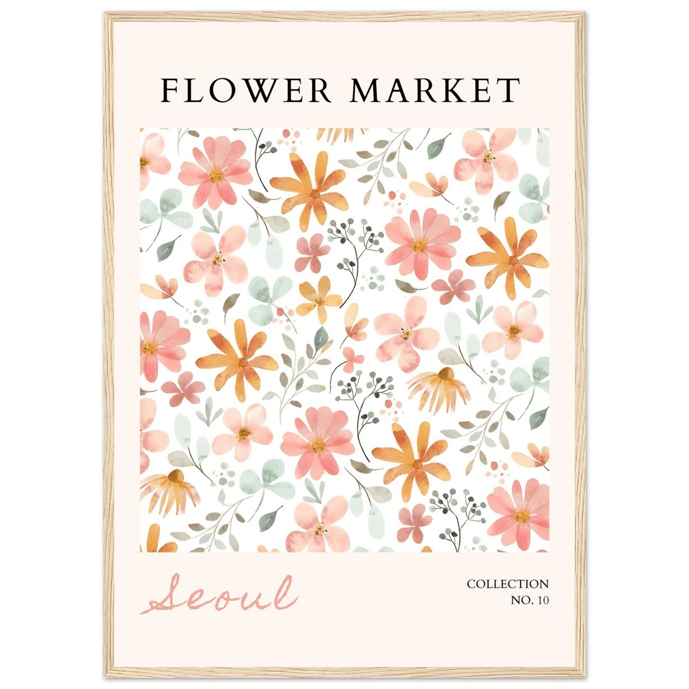 Seoul Flower Market Framed Poster – Delicate Watercolor Blooms & Botanical Art Print | Ready-to-Hang - Vibrantwalls