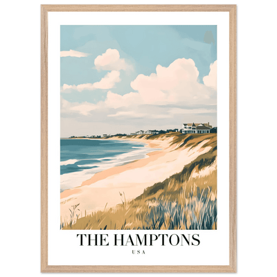The Hamptons USA Framed Poster – Coastal Chic Vintage Travel Wall Art in Various Sizes & Frame Finishes - Vibrantwalls