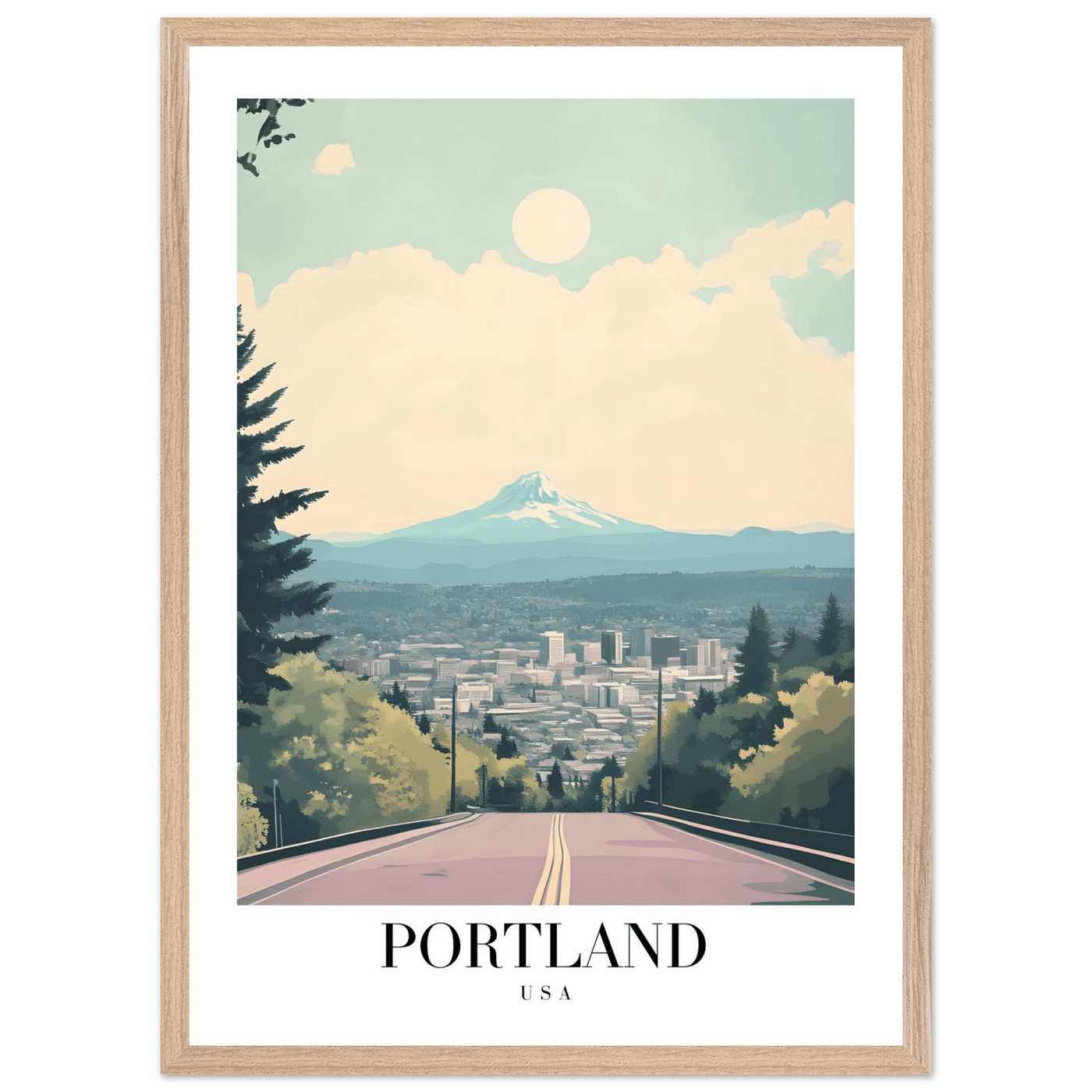 Portland Oregon Framed Poster – Mid-Century Modern Travel Art with Your Choice of Frame - Vibrantwalls