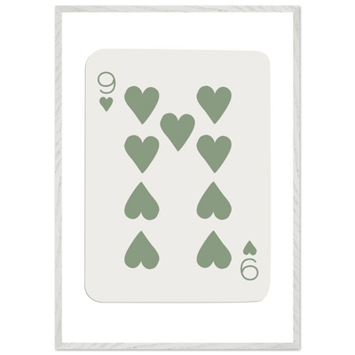 Minimalist Nine of Hearts Poker Card Print - Mounted Framed Wall Art, Sage Green Boho Decor, Eco-Friendly Wood Frame - Vibrantwalls