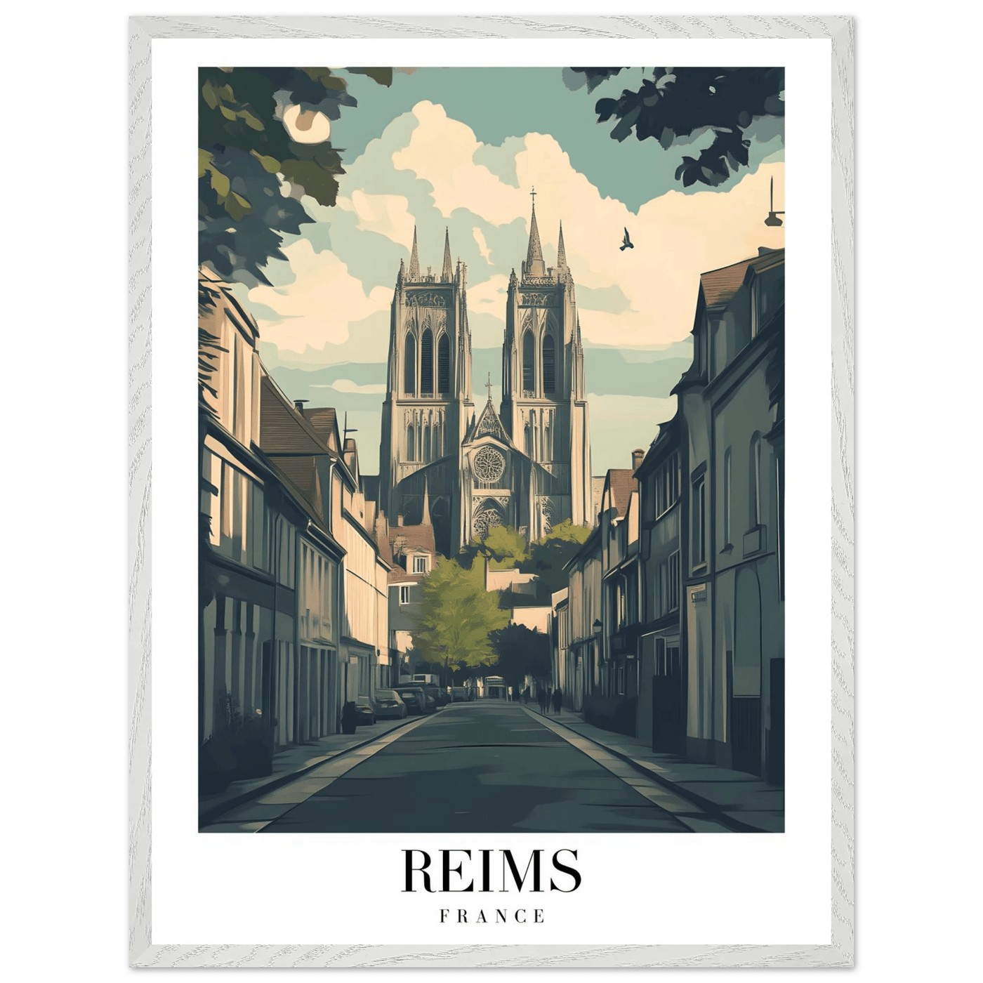 Reims France Framed Poster – Vintage Cathedral Cityscape Wall Art with Customizable Wooden Frame - Vibrantwalls