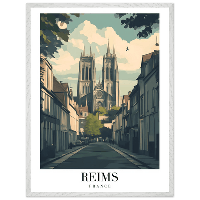 Reims France Framed Poster – Vintage Cathedral Cityscape Wall Art with Customizable Wooden Frame - Vibrantwalls