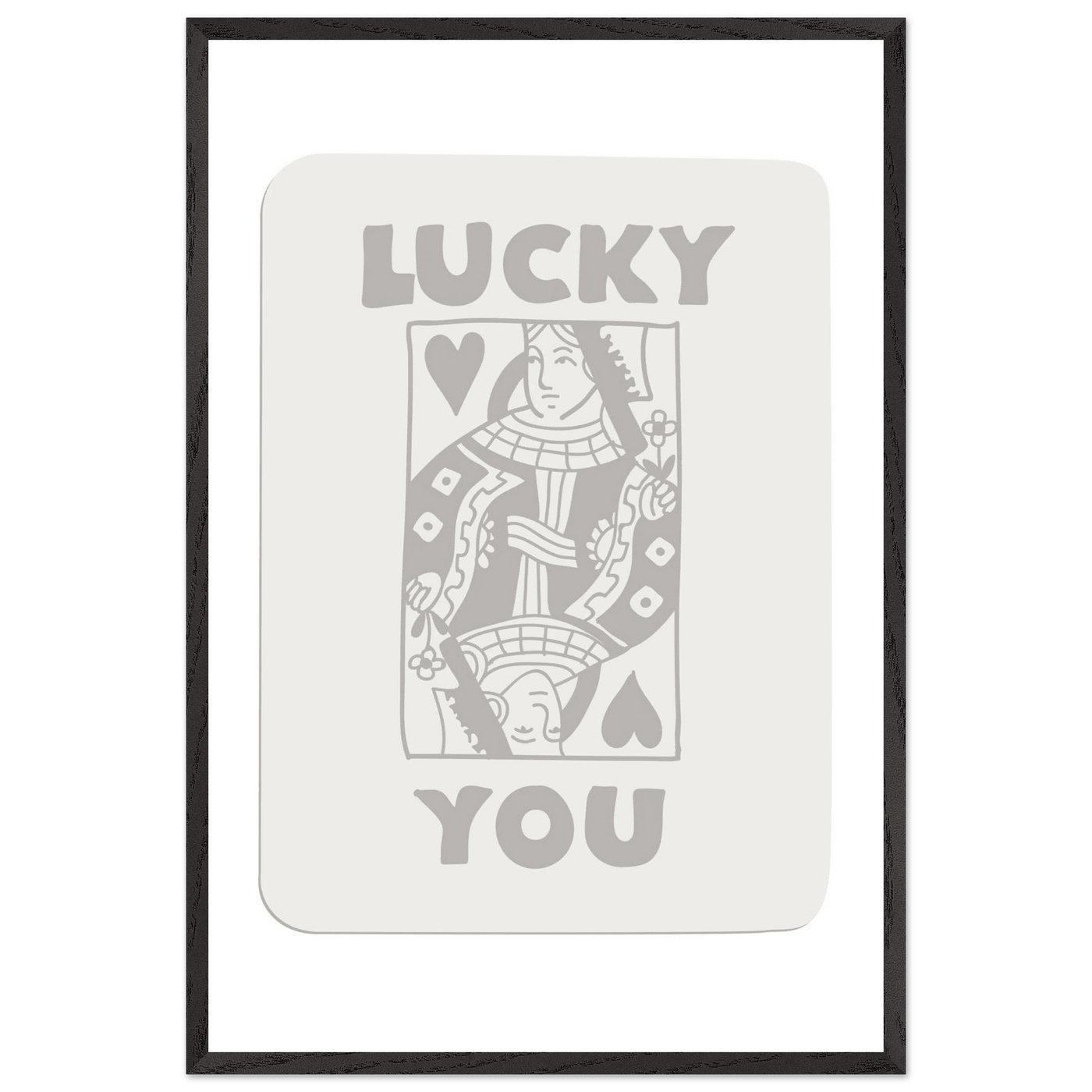 Lucky You Poker Queen of Hearts Framed Art - Modern Card Game Print, Eco-Friendly Wood Frame - Vibrantwalls