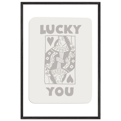 Lucky You Poker Queen of Hearts Framed Art - Modern Card Game Print, Eco-Friendly Wood Frame - Vibrantwalls