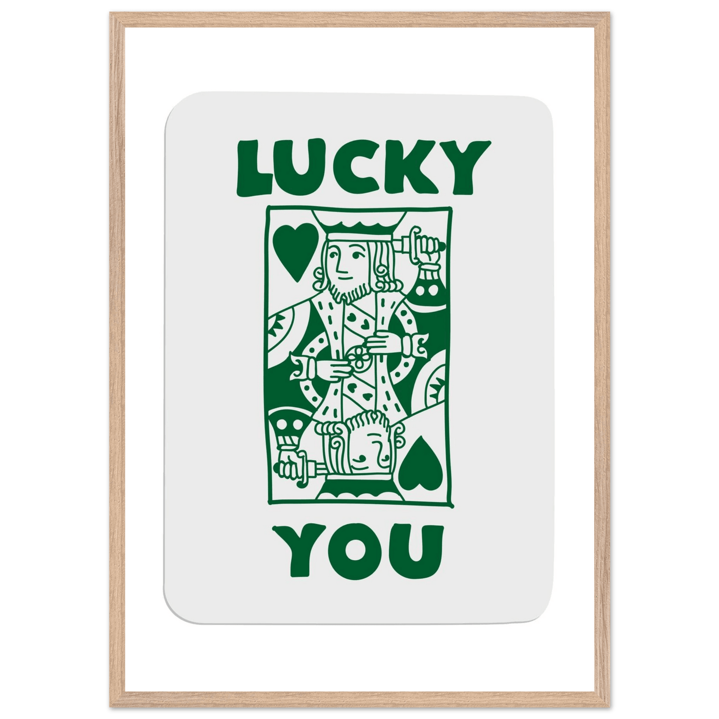 Lucky You Poker King of Hearts Print - Mounted Eco-Friendly Framed Poster Art in Dark Green - Vibrantwalls