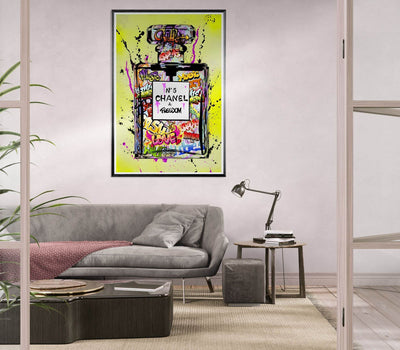 Coco Chanel No. 5 Graffiti Art Print - Vibrant Street Style Perfume Bottle Framed Wall Art - Vibrantwalls