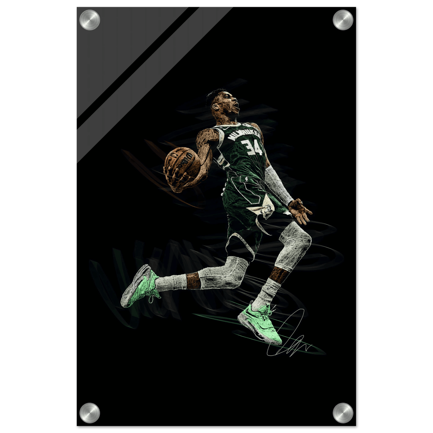 Giannis Antetokounmpo Milwaukee Bucks Acrylic Print – Dynamic NBA Art for Modern Spaces - Vibrantwalls