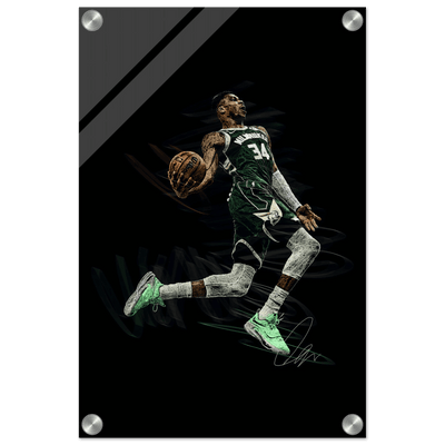 Giannis Antetokounmpo Milwaukee Bucks Acrylic Print – Dynamic NBA Art for Modern Spaces - Vibrantwalls