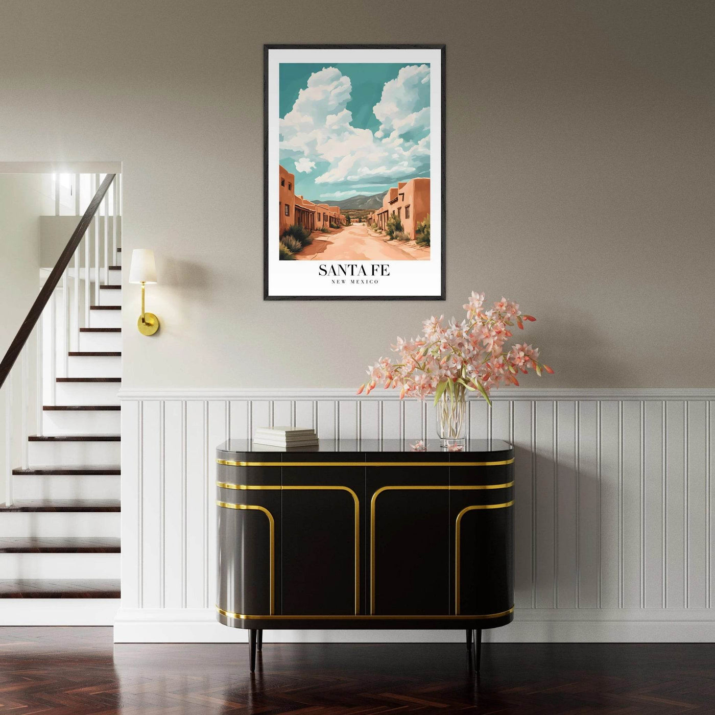Santa Fe New Mexico Framed Poster – Vintage Southwest Wall Art with Wooden Frame - Vibrantwalls