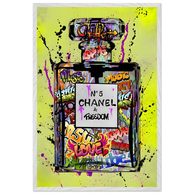 Coco Chanel No. 5 Graffiti Art Print - Vibrant Street Style Perfume Bottle Framed Wall Art - Vibrantwalls