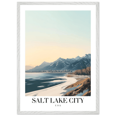 Salt Lake City Framed Poster – Modern Winter Landscape Art with Wood Frame - Vibrantwalls