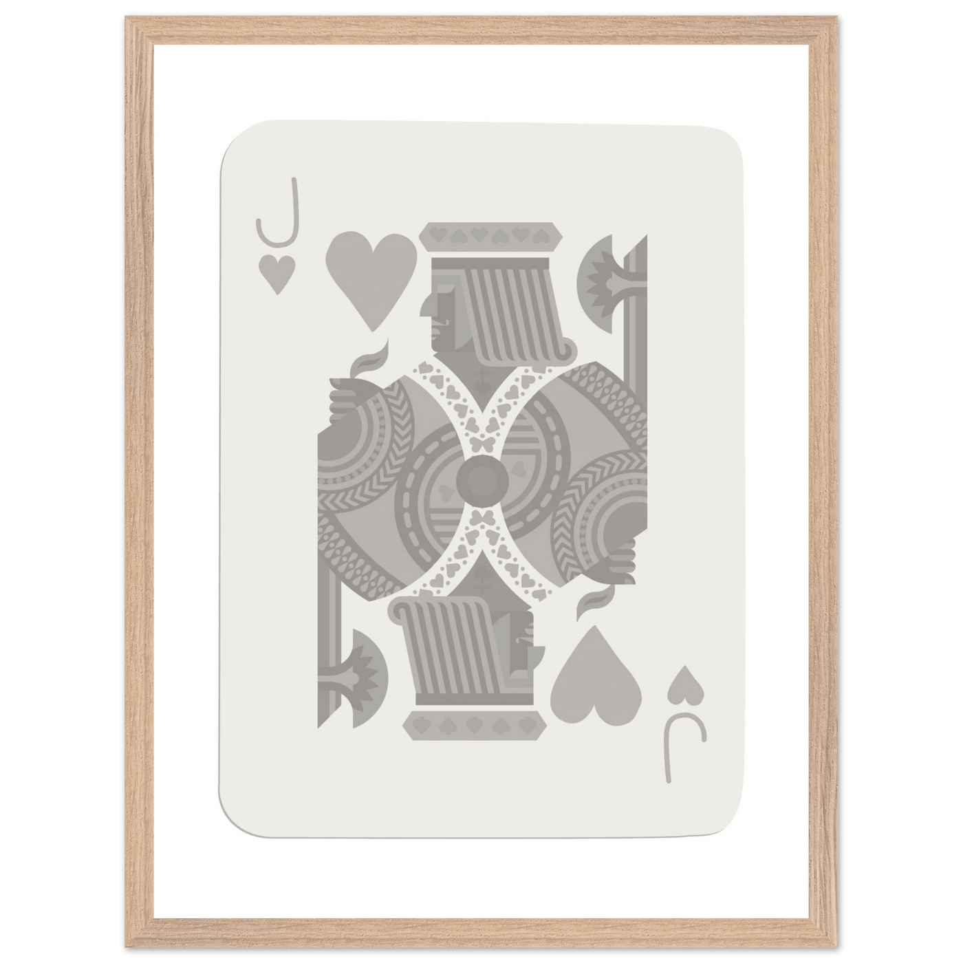 Jack of Hearts Poker Card Print - Minimalist Grey & White Art - Framed Poster, Eco-Friendly Wood - Vibrantwalls