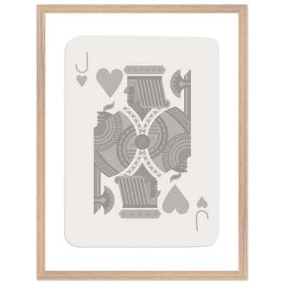 Jack of Hearts Poker Card Print - Minimalist Grey & White Art - Framed Poster, Eco-Friendly Wood - Vibrantwalls