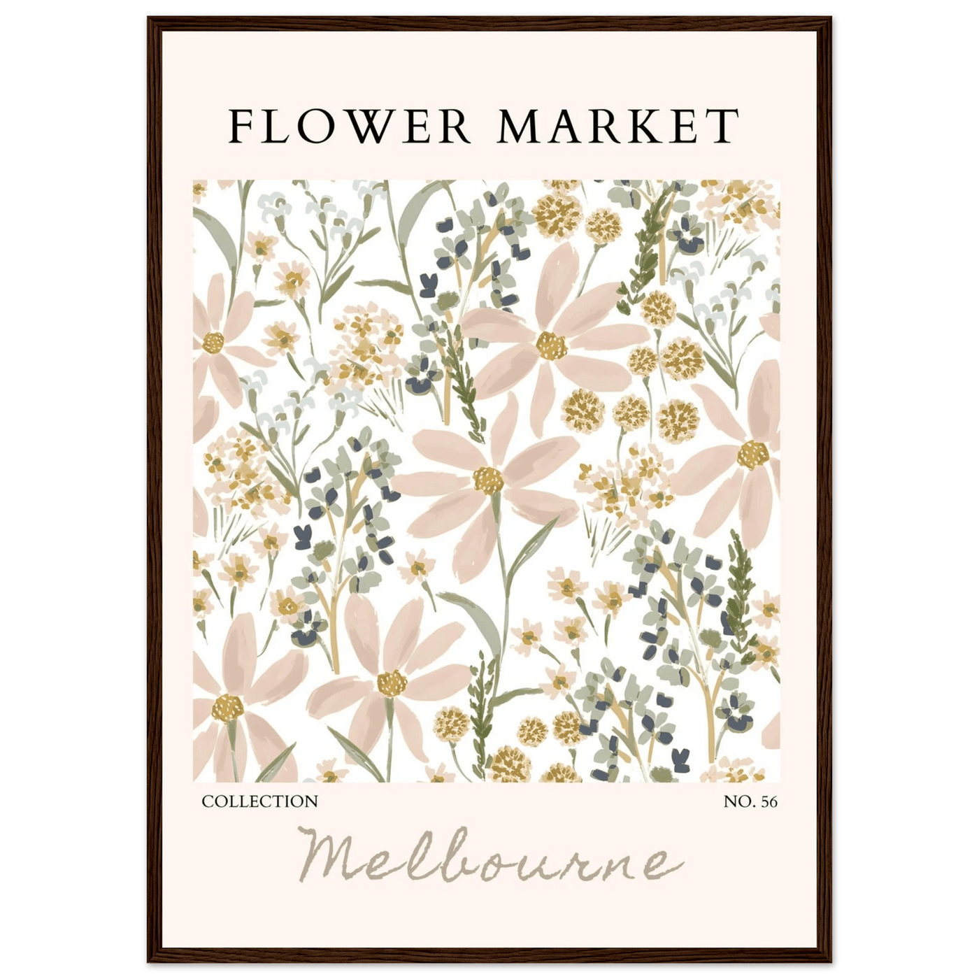 Flower Market Melbourne Framed Poster – Blush Floral & Sage Green Art Print | Ready-to-Hang Wall Decor - Vibrantwalls