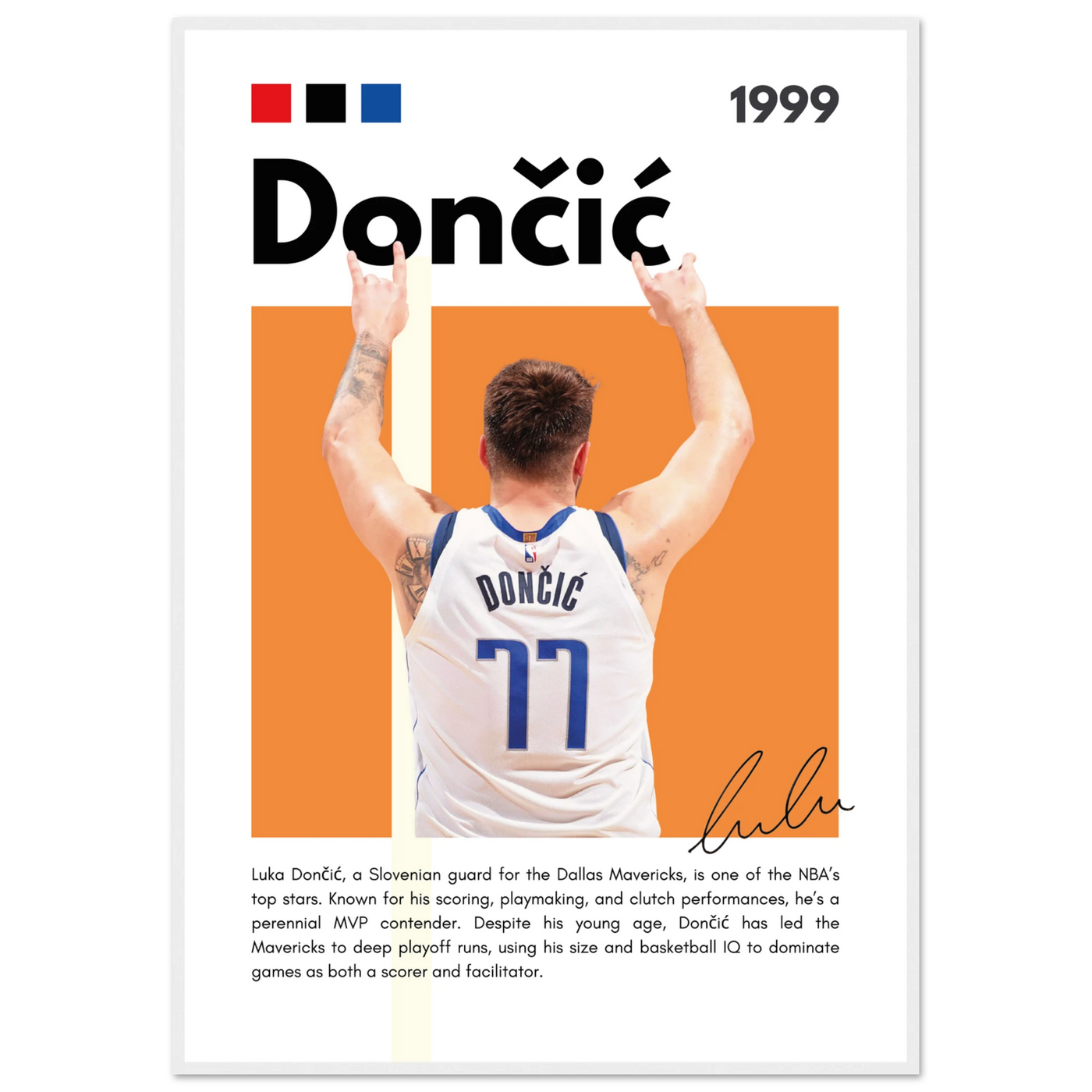 Luka Dončić El Matador Mavericks Framed Poster 70x100 cm 28x40″ White frame Vibrantwalls