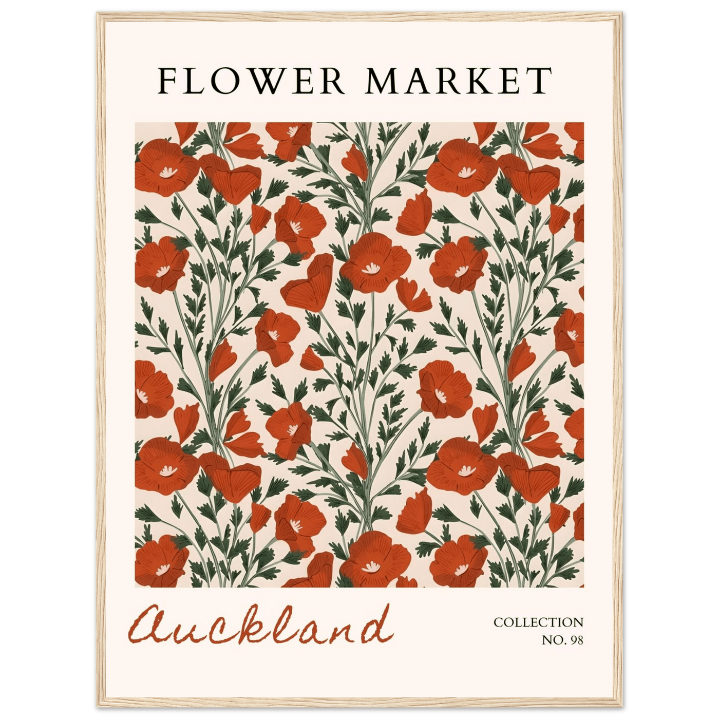 Auckland Flower Market Framed Poster – Vibrant Poppy Art Print | Ready-to-Hang Floral Decor - Vibrantwalls