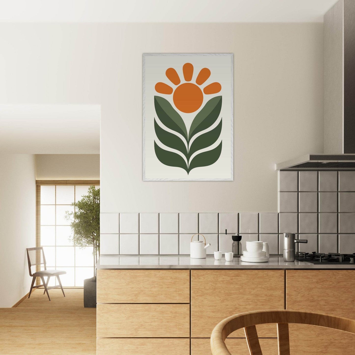 Boho Sun Leaves Nature Abstract Wall Art - Vibrantwalls
