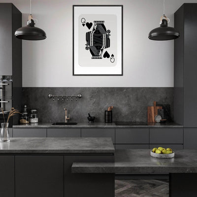 Queen of Spades Poker Card Print - Elegant Black & White Mounted Framed Poster Art, Eco-Friendly Wood Frame - Vibrantwalls