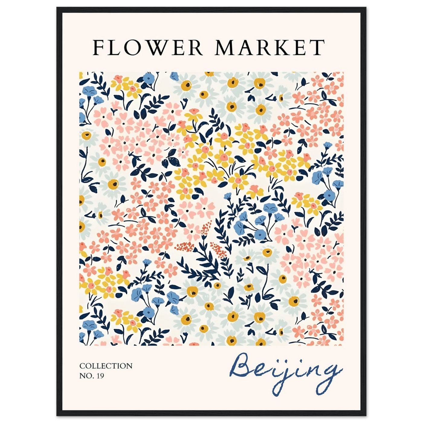 Flower Market Beijing Framed Poster – Whimsical Floral Art Print in Pastel Hues | Ready-to-Hang Wall Decor - Vibrantwalls