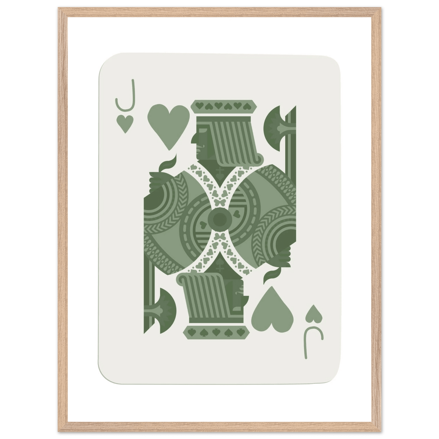 Minimalist Jack of Hearts Poker Card Print - Mounted Framed Eco-Friendly Art with Wood Frame - Vibrantwalls