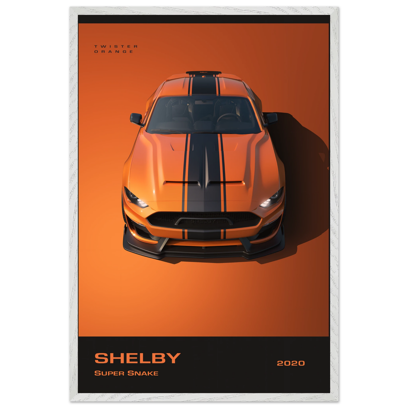 Shelby Super Snake 2020 "Twister Orange" Framed Poster | Modern Automotive Art, Ready-to-Hang Premium Quality 60x90 cm 24x36″ White frame Vibrantwalls