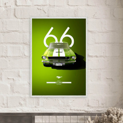 1966 Shelby GT350 Fastback Poster - Iconic Green & White Racing Stripes | Premium Framed Art, Ready-to-Hang - Vibrantwalls