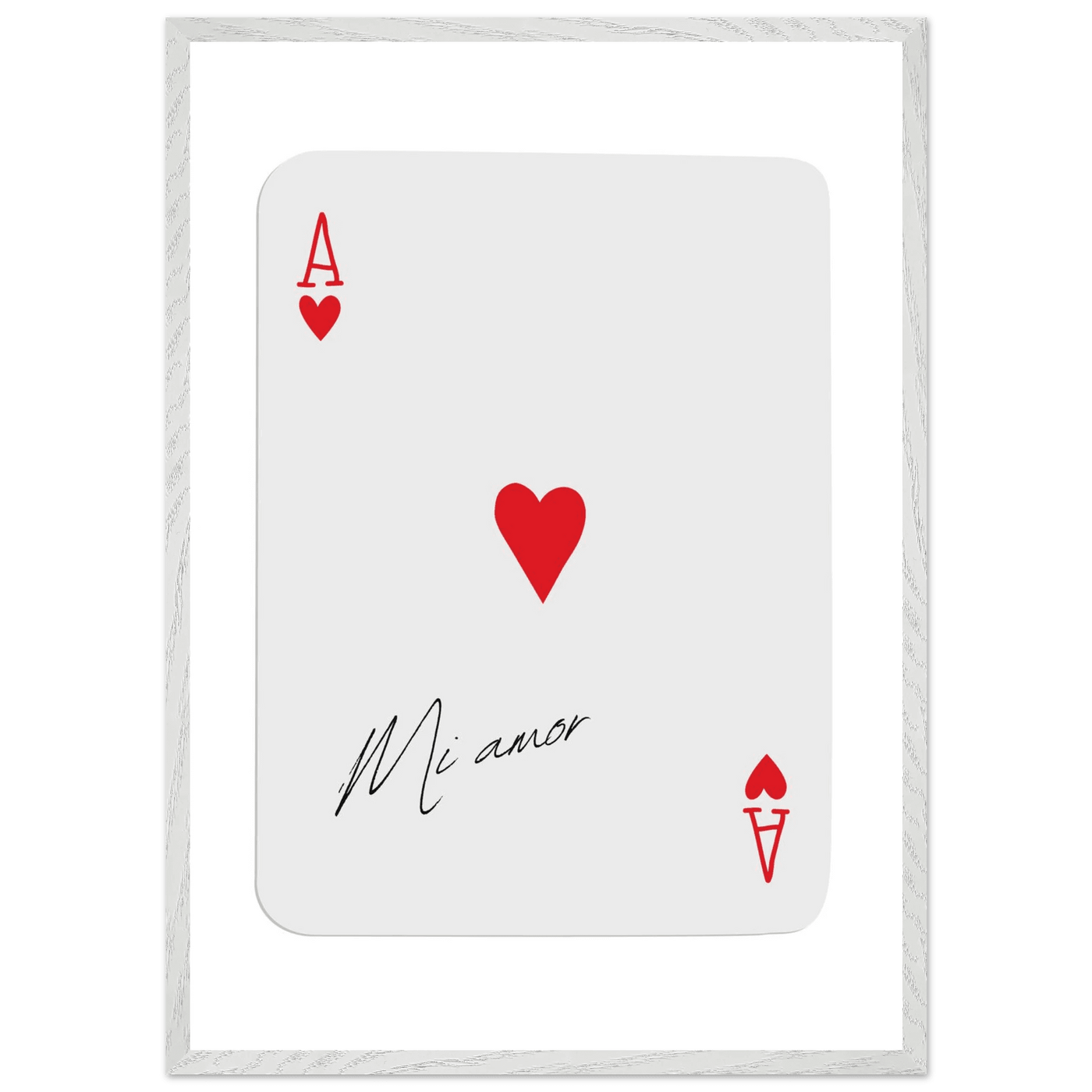 Mi Amor Ace of Hearts - Framed Poker Card Art Print, Eco-Friendly Wood Frame & Shatterproof Plexiglass - Vibrantwalls