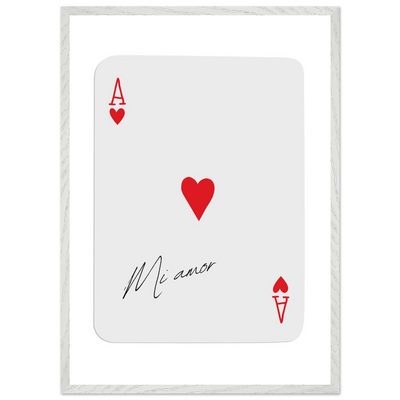 Mi Amor Ace of Hearts - Framed Poker Card Art Print, Eco-Friendly Wood Frame & Shatterproof Plexiglass - Vibrantwalls