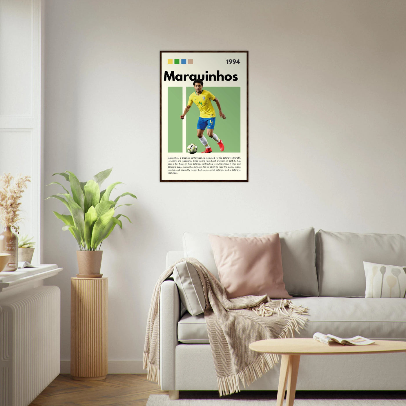 Marquinhos Brazil Football Framed Poster – Iconic Soccer Art Print for Fans Vibrantwalls