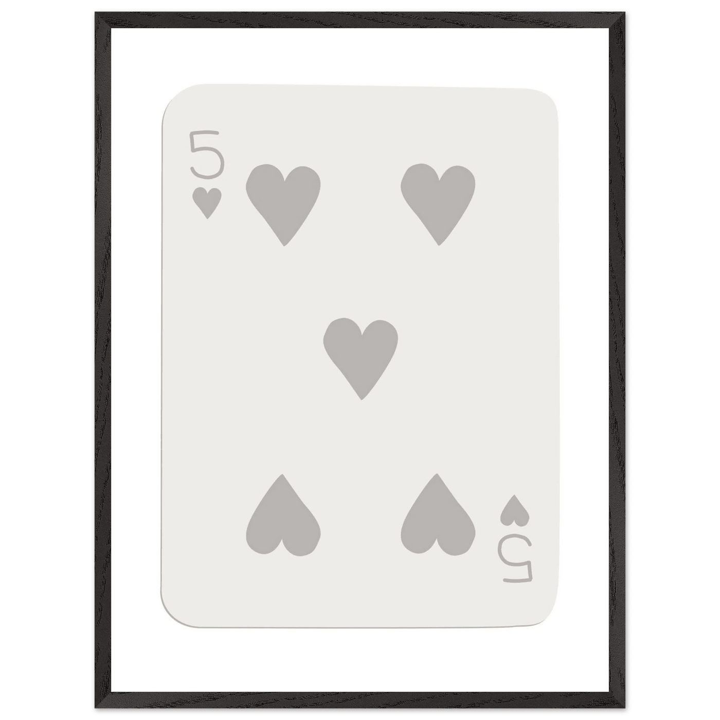 Minimalist Five of Hearts Poker Card Print - Eco-Friendly Mounted Framed Art for Modern Decor - Vibrantwalls